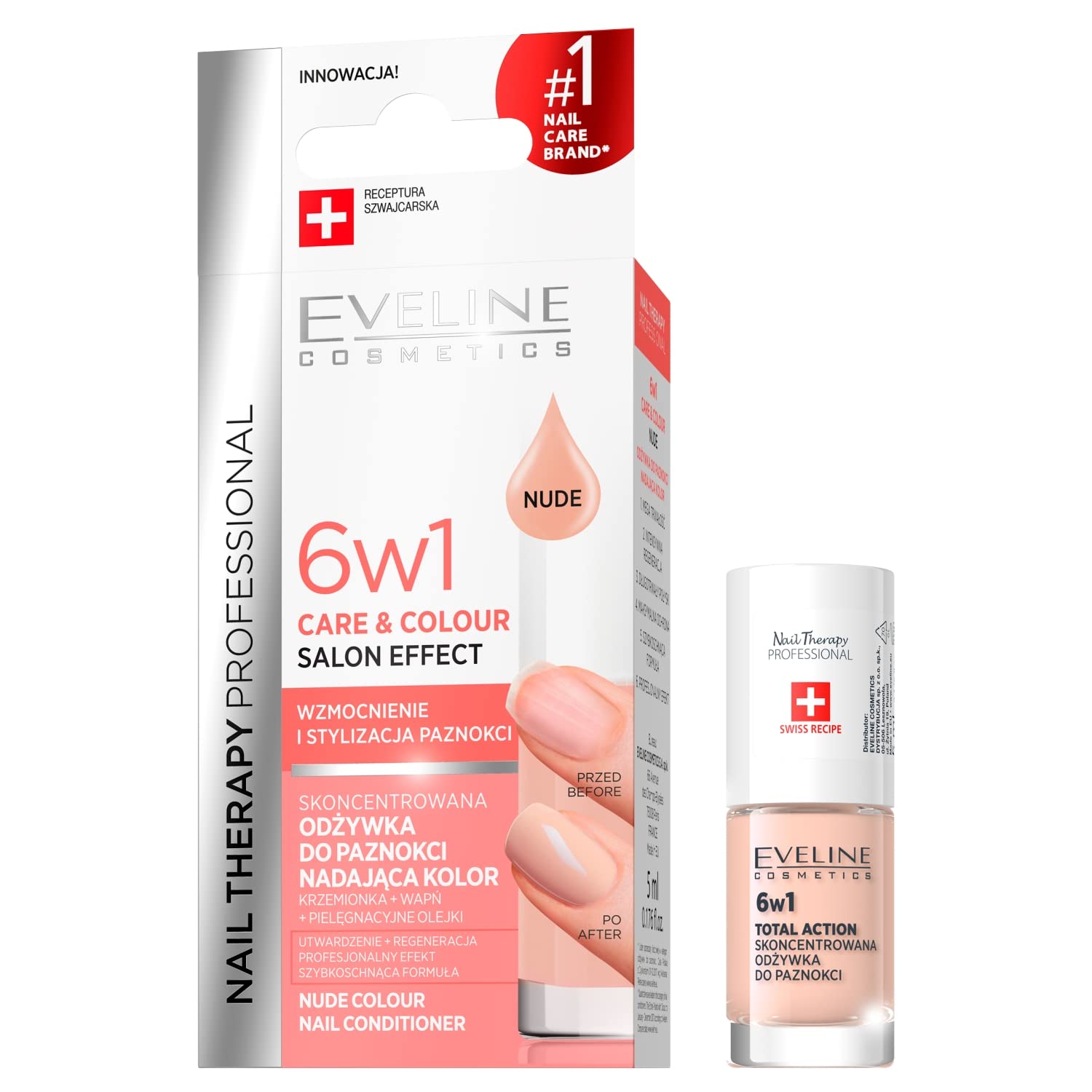 Eveline Cosmetics Nail Therapy Professional Concentrated Nail Conditioner with Color - Nude, 5ML | Nourishing Nail Treatment with Colour&Double Strong™ Complex for Strength and Shine
