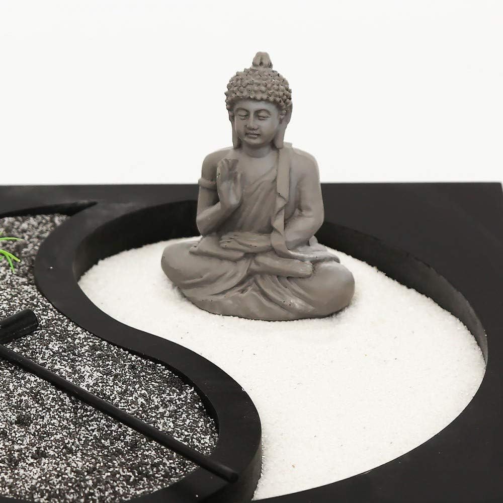 Carousel Home and Gifts Miniature Desktop Stress Relief Meditation Yin Yang Buddha Zen Garden Set - Image 3