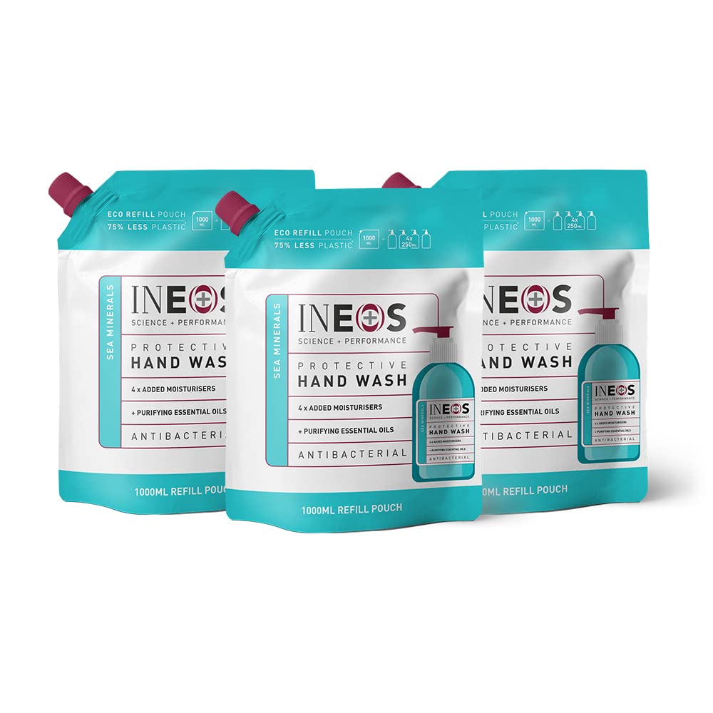 INEOS - Hand Soap Refills - Protective Handwash - Sea Minerals - Liquid - Cleansing – Pack of 3 x 1L, Packaging May Vary