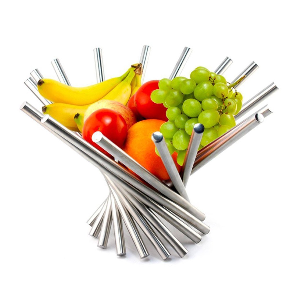 KWODE Creative Collapsible Stainless Steel Fruit Bowl Kitchen & Dinning Table Decoration Fruit Basket Silver