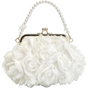 2026 Cute Pearl Floral Clutch Kiss Lock Evening Bag Flower Purse