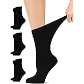 LAETAN Women's Diabetic Crew Socks, Made with Rayon | Loose Fit, Seamless | Size 6-9/10-12, 3 Pairs