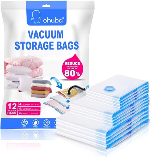Ohuba Vacuum Storage Bag, [Pack of 12 Vacuum Space Saver Vacuum Storage Bags, Bag for Bedding
