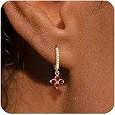 ZHESHY Birthstone Dangle Earrings for Women 14K Gold Plated Huggie Earrings 925 Sterling Silver Post Trendy Clover CZ Drop Earrings Hypoallergenic Womens Birthday Valentine's Day Gifts