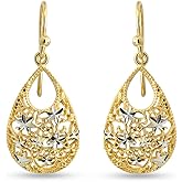 LeCalla Sterling Silver Jewelry Turkish Tear-Drop Diamond-Cut Earrings for Teen Women