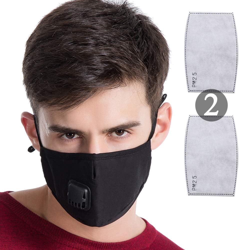 Dust Mask Mouth Mask Respirator, Reusable and Washable PM2.5 Face Mask with 2 N95 Activated Carbon Replacement - Anti Pollution, Windproof, Haze Dustproof Cotton Safety Cover Mouth for Men Women