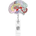 Dimeho Nurse Badge Holder Reels Retractable Nurse Name Tag Clip Anatomy Hand Drawn Flower ID Card Reel Organ Floral Pattern Rotatable Alligator Clip for Badge Holders RN Doctor Nursing Student(Brain)