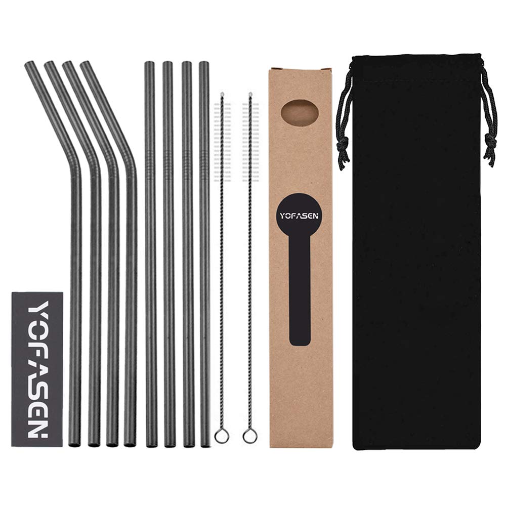YOFASEN Reusable Straws Set - Metal Straws Multicolor Stainless Steel Straws 8.5 inch Drinking Straws for Cocktails Smoothies Hot Drinks, Style 7 - Set of 8