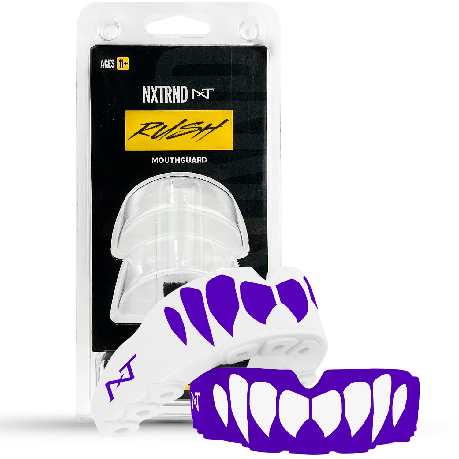 Photo 1 of 2 Pack Nxtrnd Rush Dual Layer Mouthguard, Custom Fit Sports Mouthpiece for Football, Boxing, MMA, Basketball, Hockey, Lacrosse, Youth & Adult (Purple)