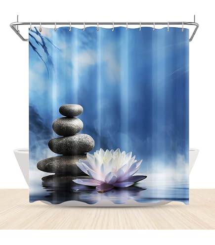 JONSEQIN Zen Garden Shower Curtain - Spa Green Bamboo Leaf Pattern Bathroom Decor With Hooks - View #4
