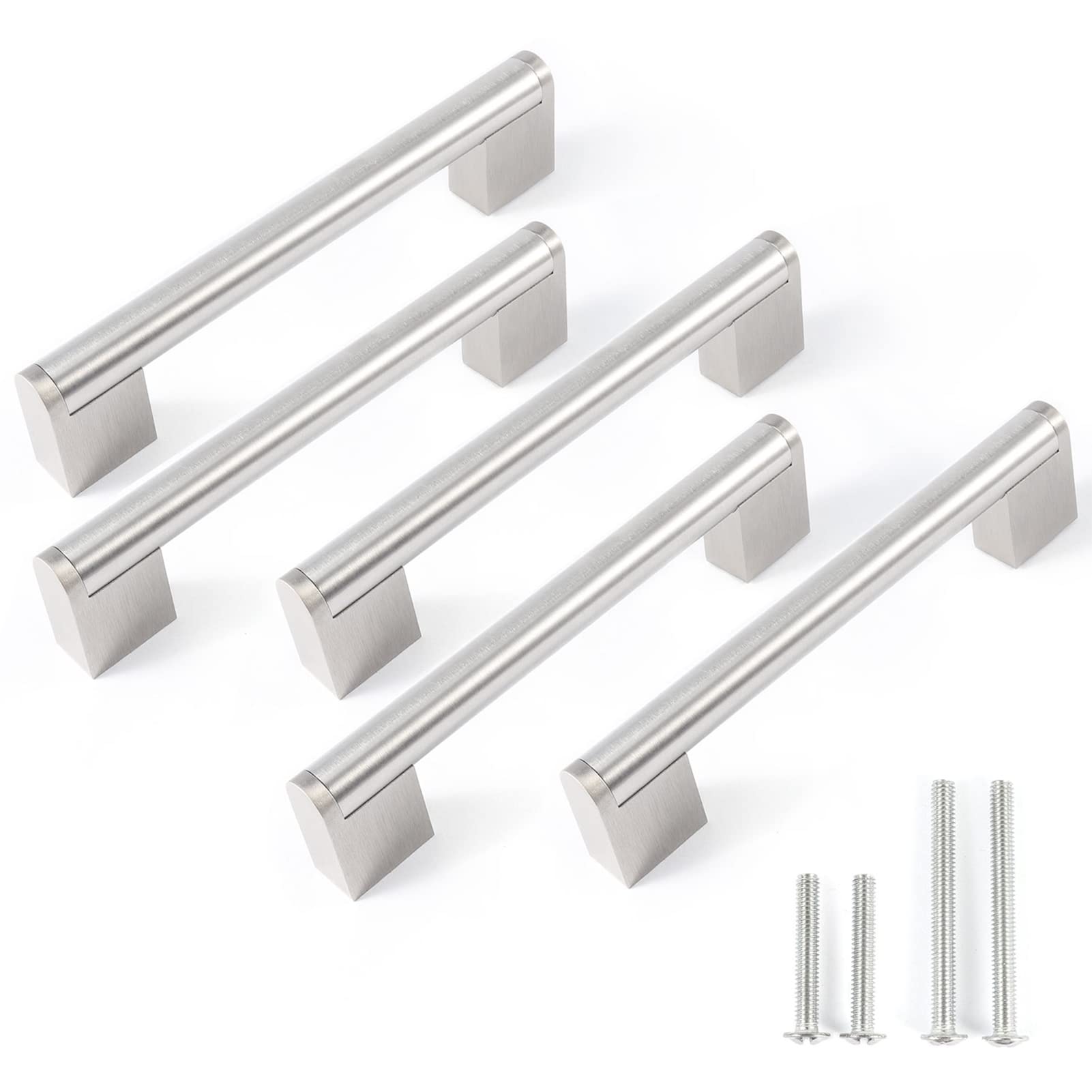 FULGENTE 5 Pack, 128mm(5") Hole Centers Brushed Nickel Kitchen Cabinet Handles Drawer Pulls Cupboard Door Handles Furniture Brushed Chrome Door Handle Brushed Steel Bathroom Hardware