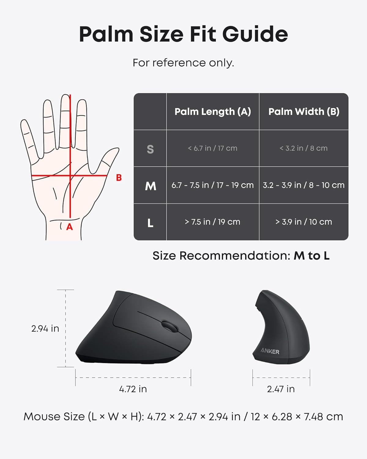 Anker 2.4G Wireless Vertikale Ergonomische Optische Maus Vertical Ergonomic Optical Maus Kabellos für Windows und Mac OS, USB, 800/1200/1600 DPI, 5 Tasten 6