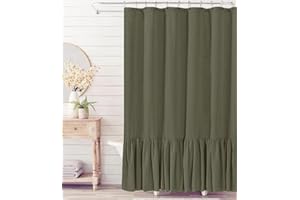 Felisa Olive Green Farmhouse Shower Curtain with A Ruffle Hem, Linen Blend Shower Curtain for Bathroom, 72"x72"