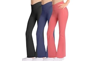 AENLLEY Girls Cross Bootcut Flare Leggings with Pockets - High Waisted Dance Yoga Pants for Teens Kids