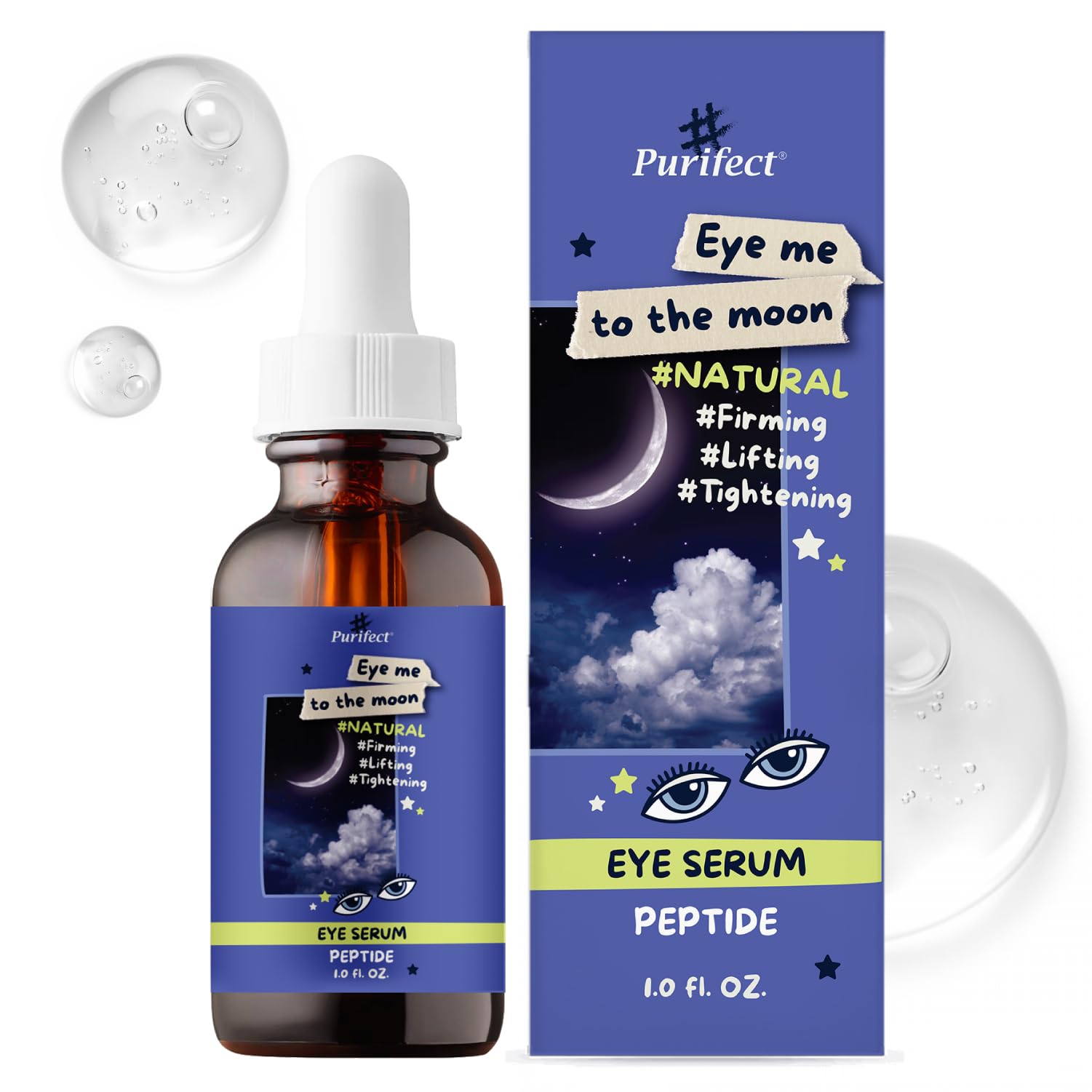 Purifect Eye Me to the Moon Peptide Eye Serum with Vitamin E Oil, Anti-Aging Serum Firms Lifts and Tightens Under-Eye Area, Moisturises and Hydrates Young Skin 30ml