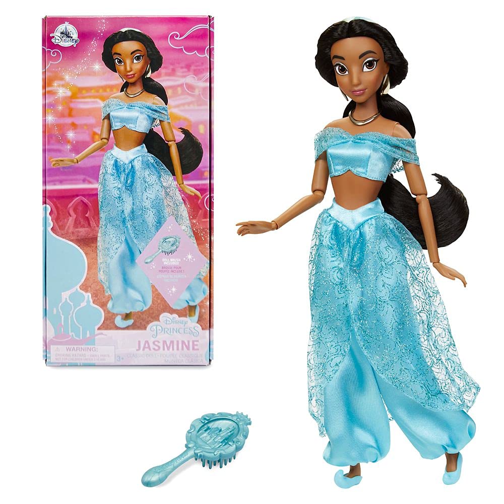 Disney Store Official Princess Classic Doll (Jasmine from Aladdin), 11 Inches, Includes Brush with Molded Details, Fully Posable Toy in Classic Outfit Princess Toys for Girls