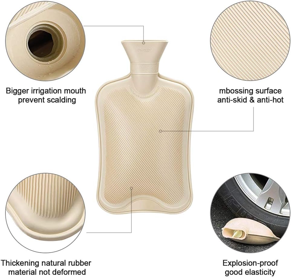 Hot Water Bottle with Knit Cover - Natural Rubber Hot Water Bag BPA Free Durable with Two Replaceable Knit Cover Great for Pain Relief Keep Warm Hot and Cold Therapy(2 Liter): Health & Personal Care