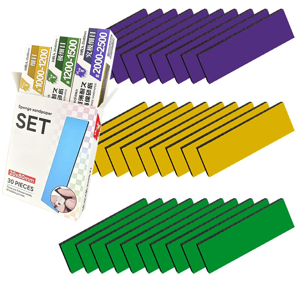 Stedi Sanding Sponge for Model Gundam Building, Hobby Model Tools Hand Sanding Block Waterproof Wet Dry Reuse 1000 to 2500 Grit Sandpaper, 30 Sheets