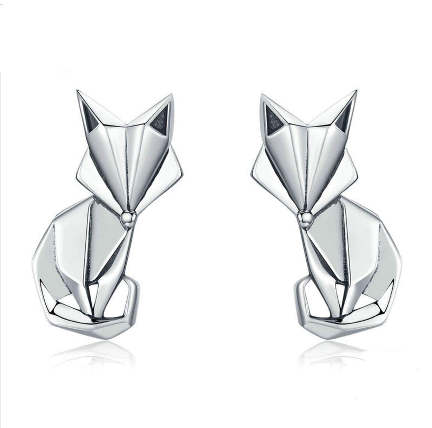 URBAN SHe° 925 Sterling Silver Origami Fox Studs Earrings Silver Origami Animal Jewellery