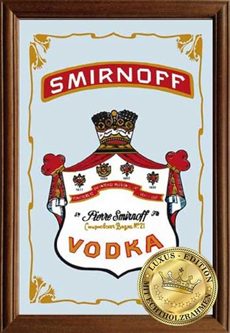 Amazon De Empireposter Smirnoff Vodka Spiegel Mit Echtholzrahmen 22x32x1 2 Cm Spiegel Mit Echtholzrahmen