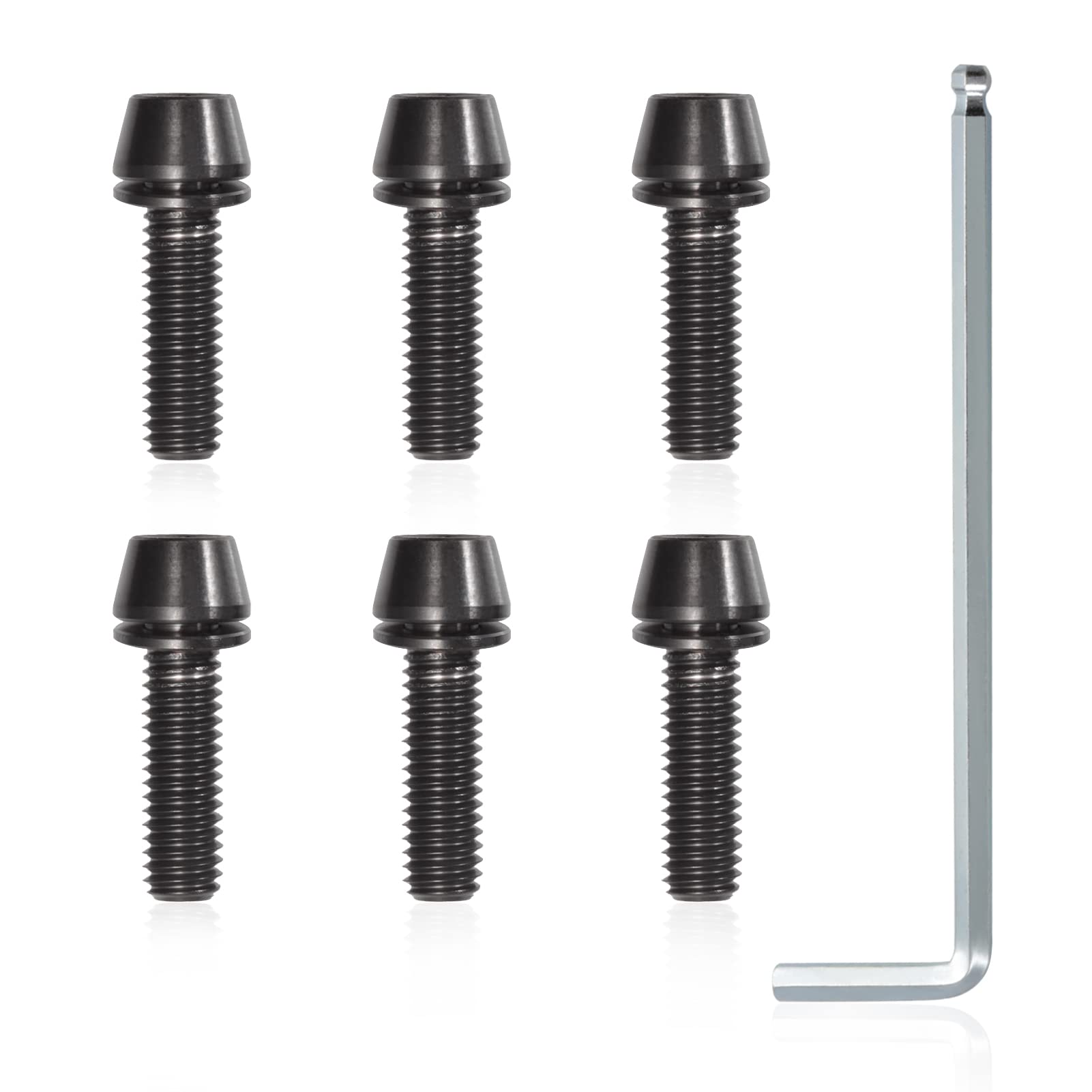 SPEEDWOX 6 Pcs Allen Hex Tapered Bolts Screws with Hex Wrench, Titanium M6x20mm with Washer, MTB Road Mountain Bike Bicycle Stem Bolt Screws Black for MTB Bike Bicycle Stem