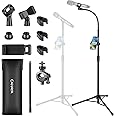 CAHAYA Dual-use Tripod Microphone Stand with Phone Holder Gooseneck Floor Mic Stand Portable with Carrying Bag and 2 Mic Clips for Singing Performance Wedding Stage Meeting Live CY0312