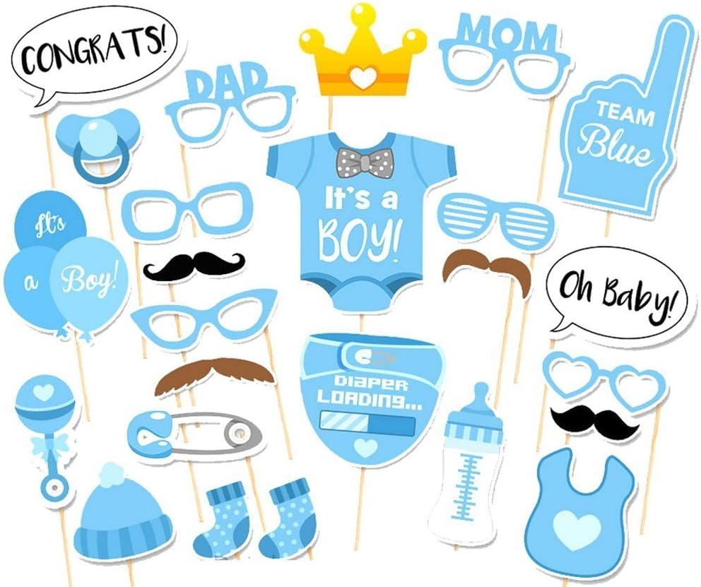 Baby boy Photo Booth Props Party Favor for Baby Shower Party Birthdays Dress-up Accessories & Party Favor Costumes with Mustache,Hats,Feeding-Bottle,Crown,Socks(25 pieces )