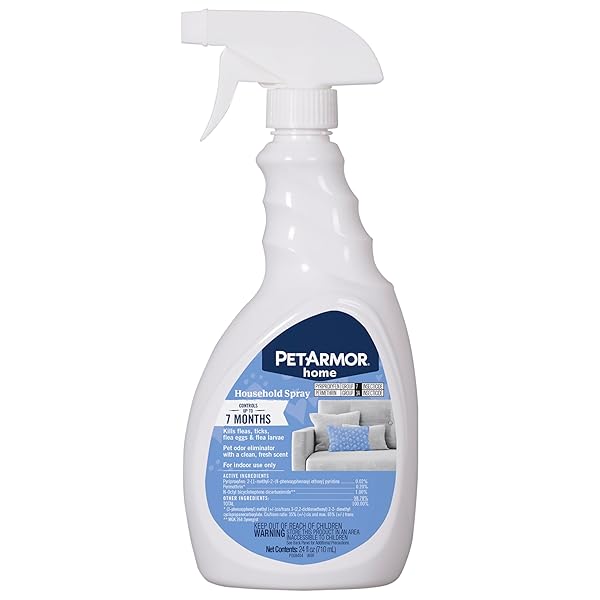 PETARMOR HOME HOUSEHOLD SPRAY FOR FLEAS AND TICKS, FLEA TREATMENT FOR HOME, PREVENTS FLEA AND TICK RE-INFESTATIONS FOR CATS AND DOGS, TREATS CARPET, FURNITURE, AND MORE, 24 OUNCE