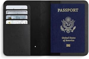 Satechi Passport Holder for Travel with Find My, Passport Cover with 4 Card Holder, Wireless Charging, and RFID protection – Travel Essential Vegan Leather Passport Holder – Black