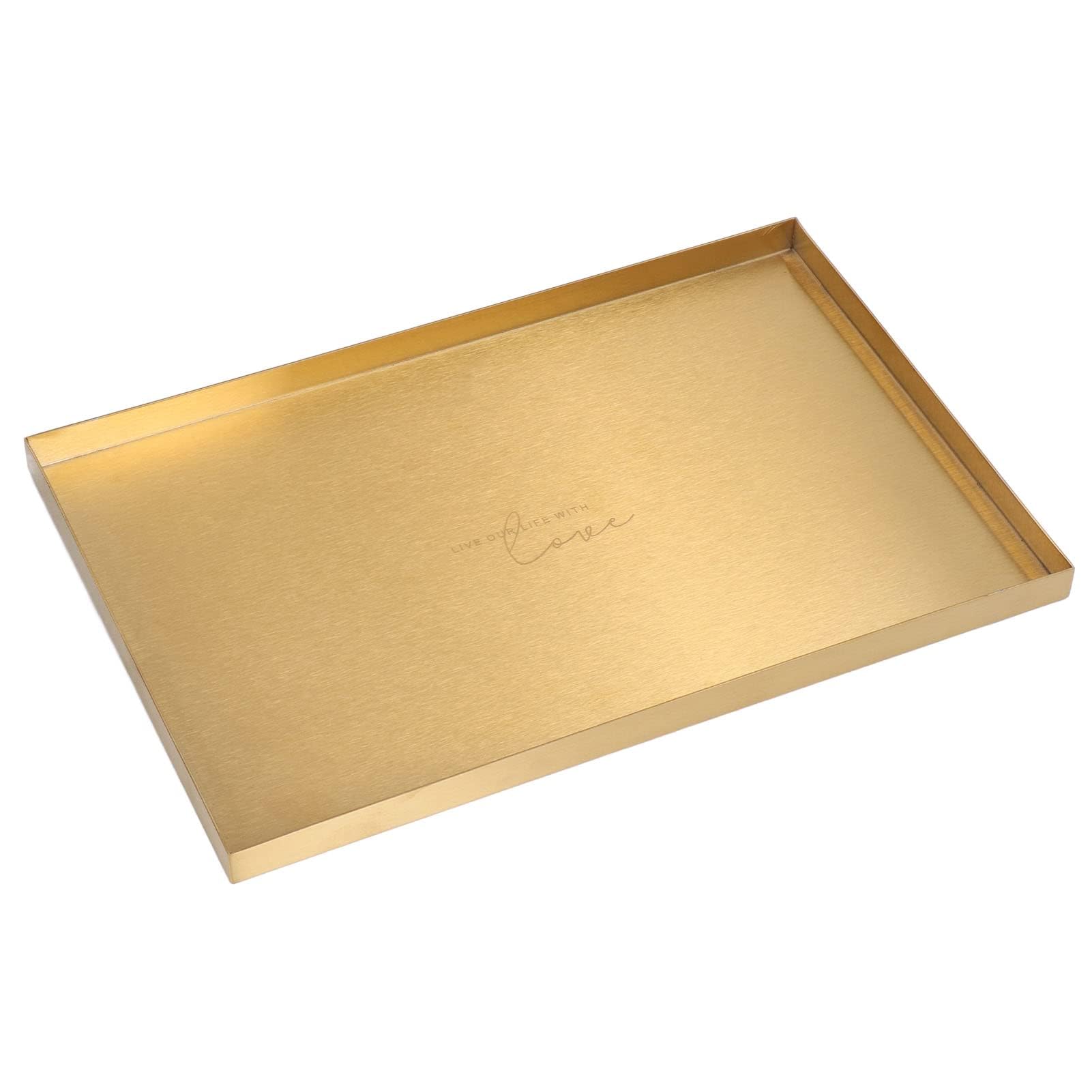 Nikou Luxury Gold Stainless Steel Tray for Elegant Cosmetic and Jewelry Display, Sleek Rectangle Design with Ample Storage Space, Storage Tray for Dresser, Vanity, and Home Decor