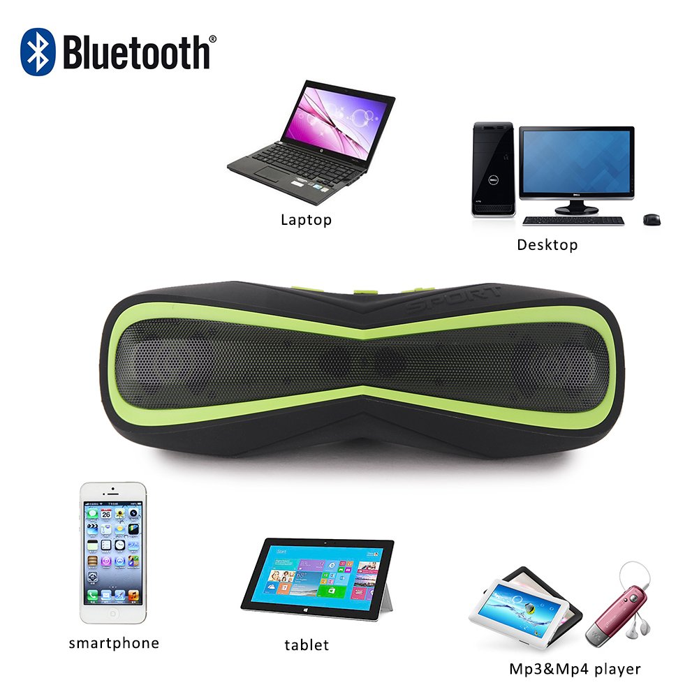 Awkli Waterproof Portable 4.0 Bluetooth,IPX5 Water Resistant With Handsfree Call,AUX Line,in Stereo,TF Card,HD Sound,Suitable For Iphone Ipad Android and More Bluetooth Device (Black and green)