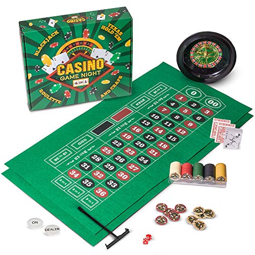BBG Deluxe Mini Casino Complete Game Night Set - Includes Blackjack, Craps, Roulette and Holdem Poker!