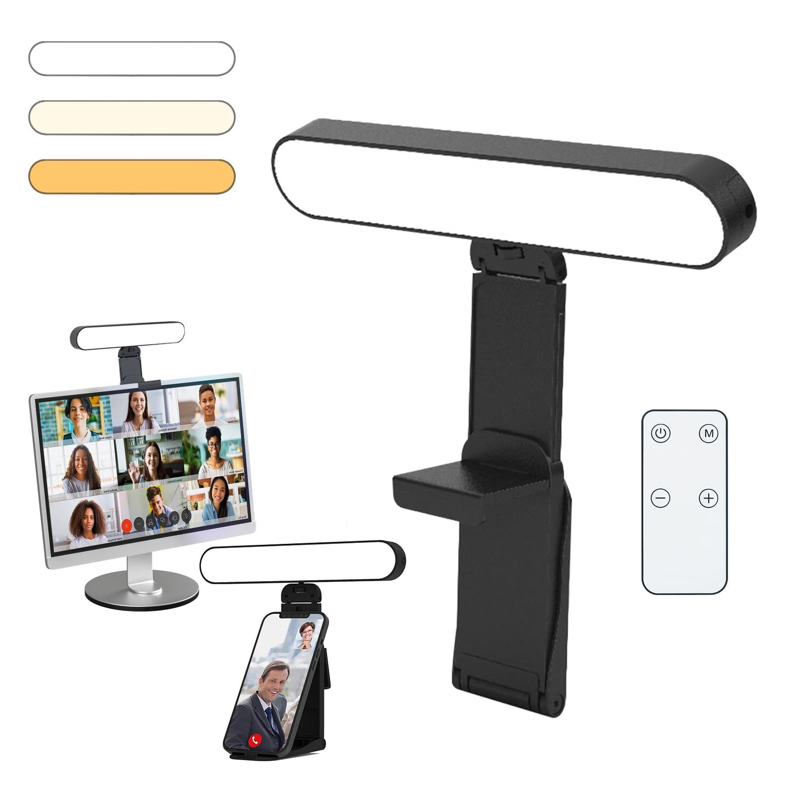 SMOCTAR Video Conference Light for laptop & phone, Desk Ring Light with Stand, Zoom Meeting Light for Video Calls Selfie Makeup PC Webcam, Live Streaming Light with Remote Control