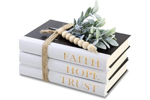 EXOOD Decorative Hardcover Quote Books,Black and White Decoration Books, Farmhouse Stacked Books,Hope | Faith | Trust (Set of 3) Stacked Books for Decorating Coffee Tables and Bookshelf