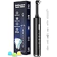 Tooth Polisher, Rechargeable Teeth Polisher with 5 Brush Heads, 4 Speed Modes, Tooth Whitening Kit for Cleaning and Polishing, LED Light, 3 Polish Pastes, IPX6 Waterproof Teeth Cleaning Tools, Black