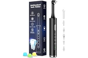 CRAZYNOV Tooth Polisher, Rechargeable Teeth Polisher with 5 Brush Heads, 4 Speed Modes, Tooth Whitening for Cleaning and Polishing, LED Light, 3 Polish Pastes, IPX6 Waterproof Teeth Cleaning Tools, Black