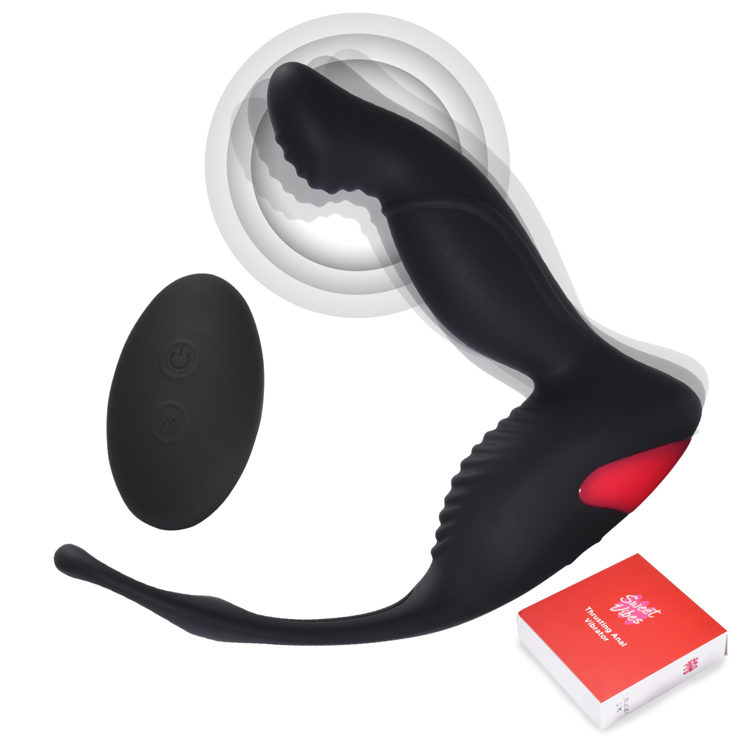 Photo 1 of Sweet Vibrations Remote Control Vibrator Prostate Thrusting Sex Toy for Women - Powerful Thrusting Motor - Realistic Waterproof Design - Skin-Safe Silicone Anal Vibrator - Black