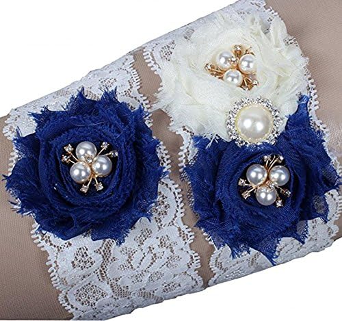 Prettybabyonline Women's Floral Bridal Leg Garters Wedding Garters Blue (L/17-21 inches)
