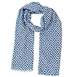 Blue and White Cara Cara Scarf Fringed 20x70