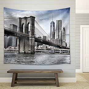 Brooklyn Bridge in Vintage Color,New York - Fabric Wall Tapestry Home Decor - 51x60 inches