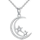 CTIEIP Sterling Silver Diamond Moon Star Pendant Necklace for Women Moon Necklace with Real Diamonds Jewelry Gift for Her