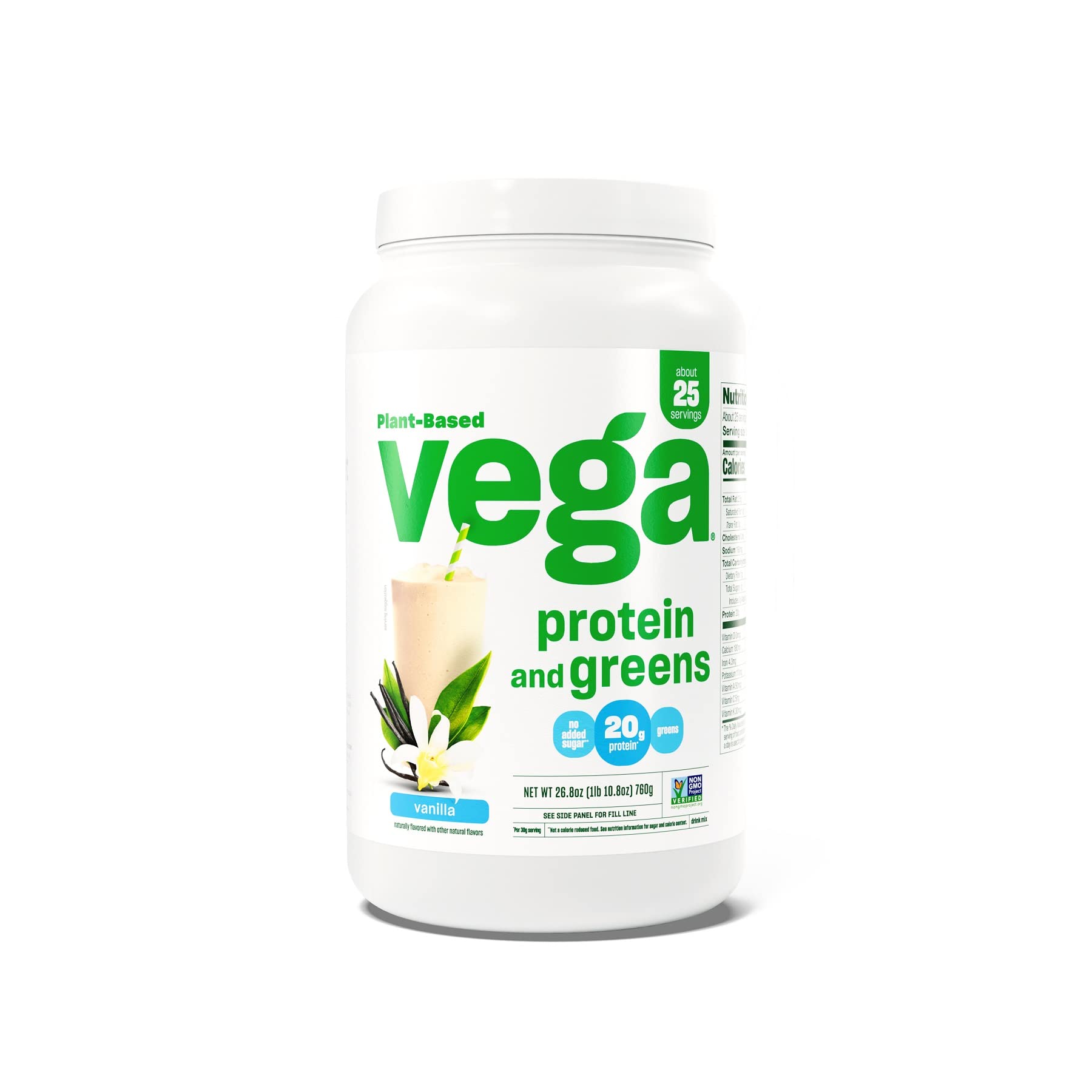 Vega Protein and Greens Protein Powder, Vanilla - 20g Plant Based Protein Plus Veggies, Vegan, Non GMO, Pea Protein for Women and Men, 1.7 lbs (Packaging May Vary)