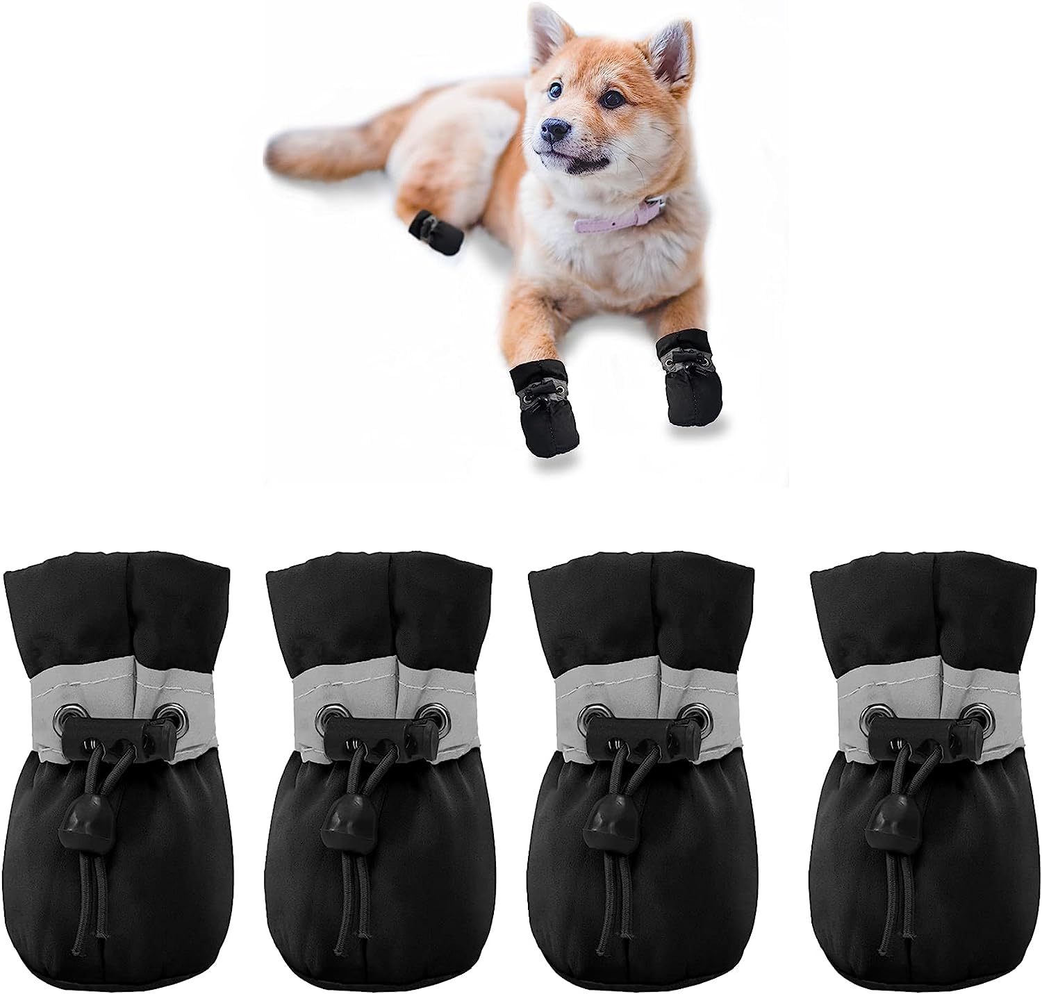 Photo 1 of YAODHAOD Dog Shoes for Hot Pavement, Anti-Slip Sole Dog Boots & Paw Protector for Summer, Reflective Straps Dog Booties for Small Medium Dogs, Indoor Use 4PCS (Black, Size: 5)