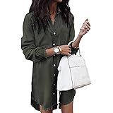 Women Denim Shirt Dresses Long Sleeve Distressed Jean Dress Button Down Casual Tunic Top