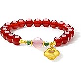 ZHOU LIU FU Sterling Silver Agate Beaded Bracelets Ruyi Stretch Bracelets Natural Gemstone Healing Bracelet Red Agate Dainty Jewelry for Women Her Anniversary Birthday