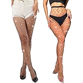 E-Laurels Sparkle Fishnet Tights Rhinestone Tights High Waist Mesh Stockings Sparkle Pantyhose for Women