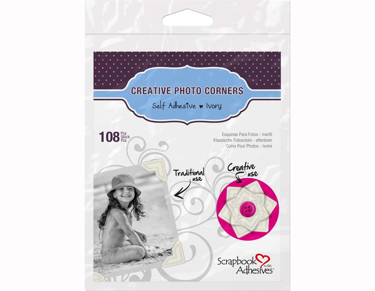 3L Scrapbook Adhesives Self-Adhesive Creative Paper Photo Corners, Ivory, 108-Pack