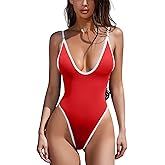 ESONLAR Women's Sexy Plunging V Neck Bathing Suit Open Back One Piece Swimsuits