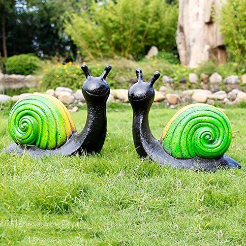 QHYT Garden Lifelike Decorations Lifesize Animal Statue Imitation Snails Set of 2 Green