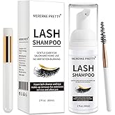 Mererke_Pretty Eyelash Extension Shampoo 60 ml + Brush - Eyelid Foaming Cleanser - Sensitive Paraben &amp; Sulfate Free - Eyelash Wash and Lash Bath for Extensions - Salon Use and Home Care